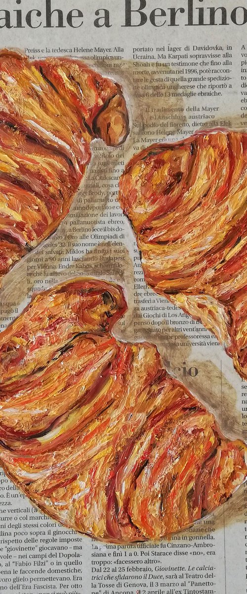 Three Croissants on Newspaper by Katia Ricci