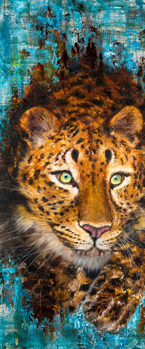 WILD PREDATOR - Big leopard. Leopard abstract style. Wild cat. Spotted leopard. Powerful paws. Nature. Predator. Hunting. by Marina Skromova