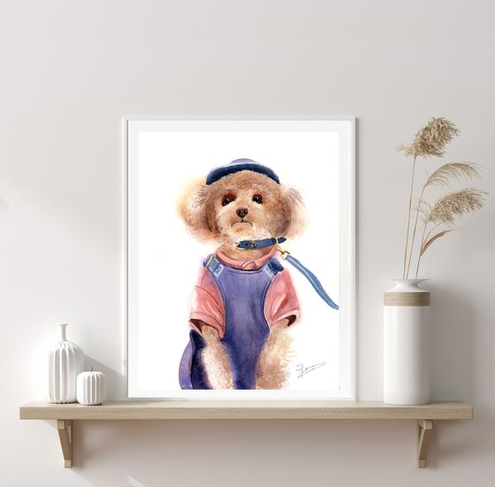 Original Dog in Clothes watercolor Painting