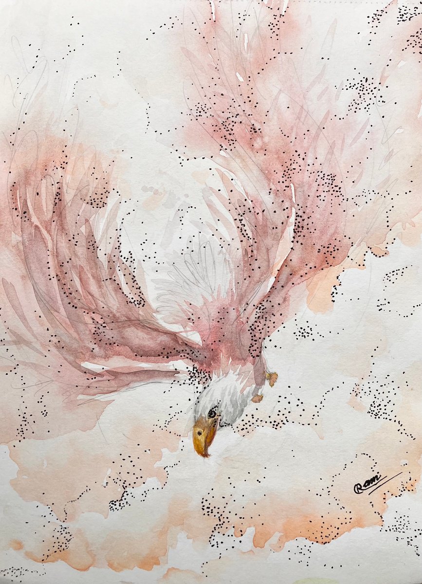 Impressionistic Animal Watercolour By Ram Barkhane, 8 X 11", Wings Of Serenity, Original Artwork