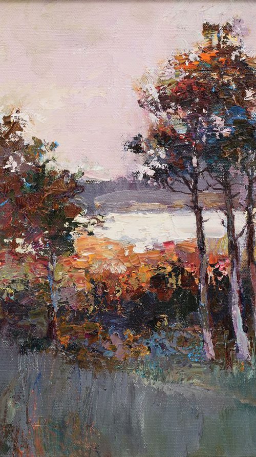 Path to the Lake - Original autumn landscape painting Framed by Anastasiia Valiulina