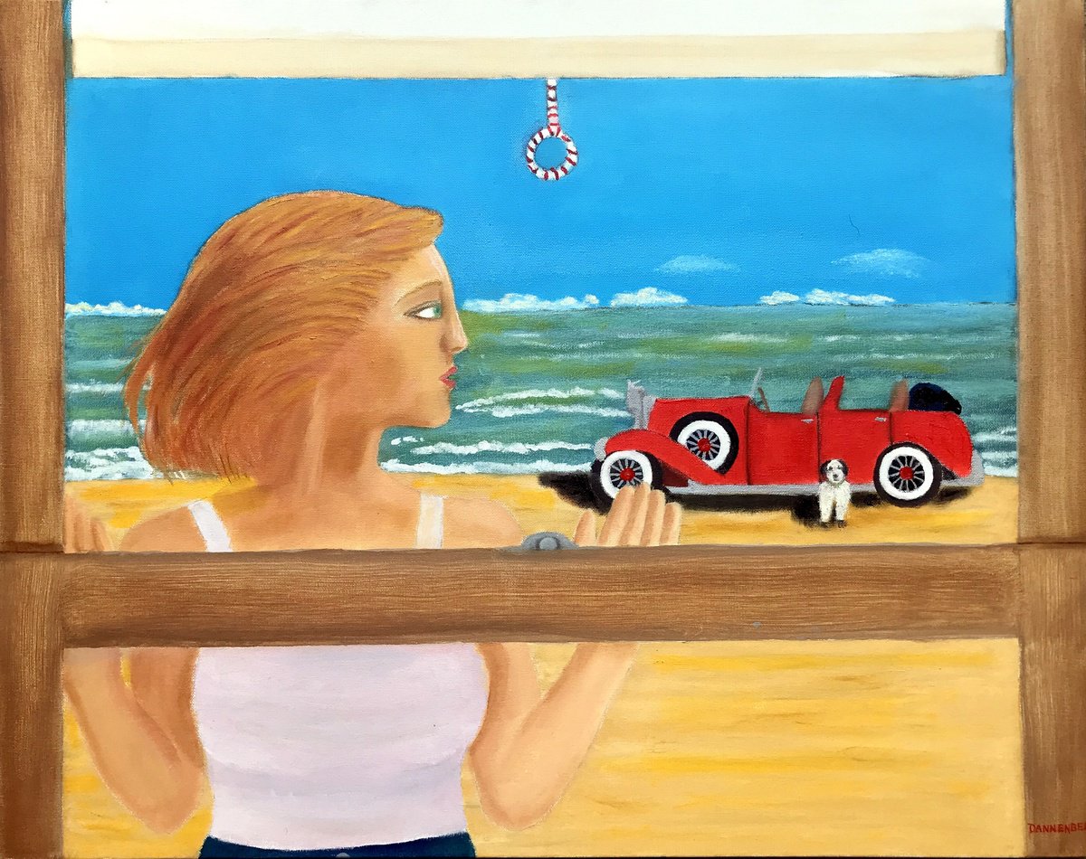 Impressionistic Portrait Oil Painting By Leslie Dannenberg, 28 X 22", Closing The Beach House, Original Artwork