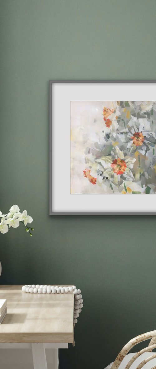 Spring daffodils. one of a kind, handmade artwork, original painting. by Galina Poloz