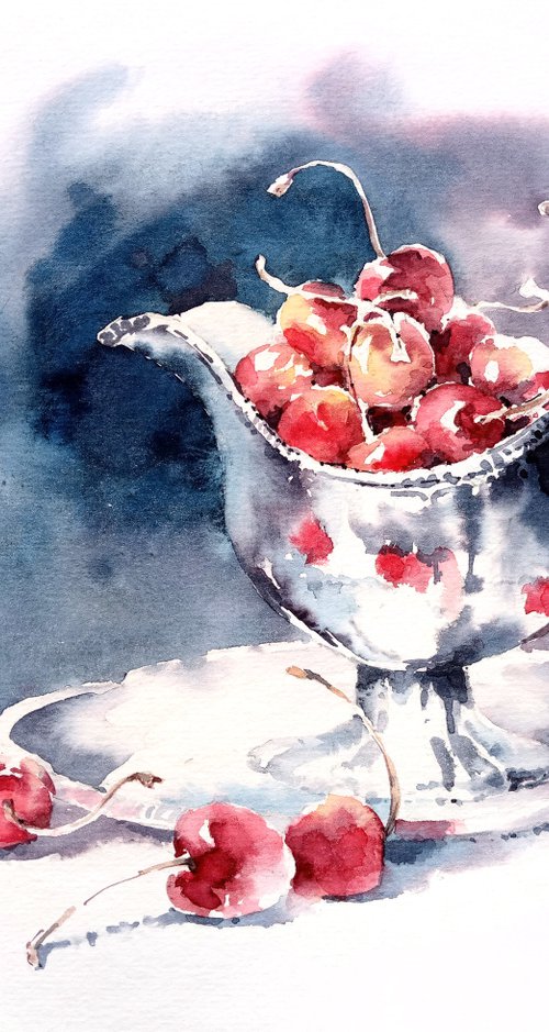 cherries and silver antiques by Ksenia Selianko