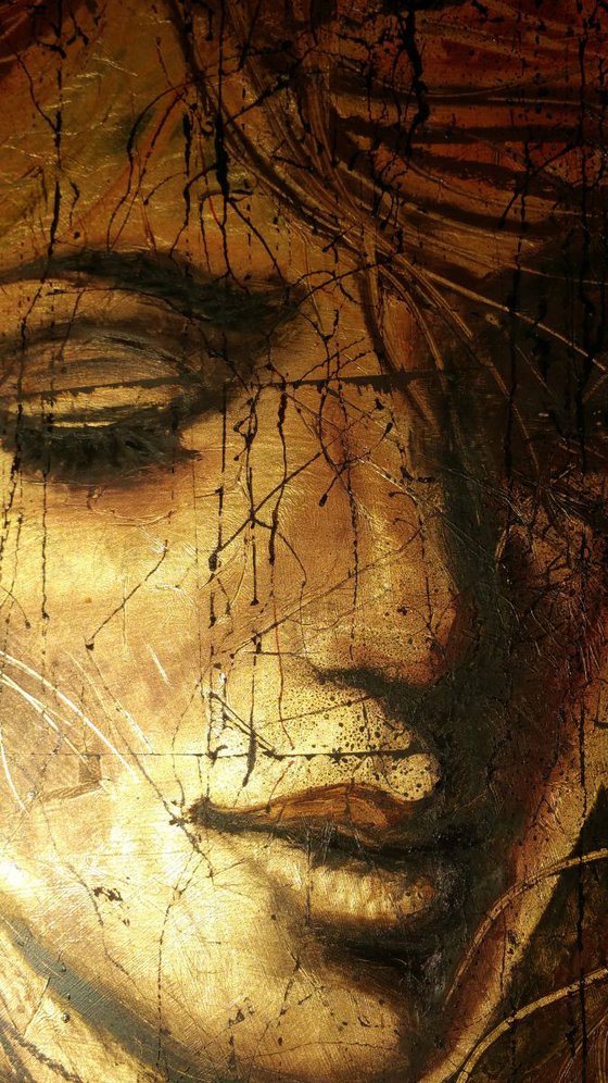 "Ginger gold", original mixed-media painting, 75.5x55.5x1 cm, ready to hang