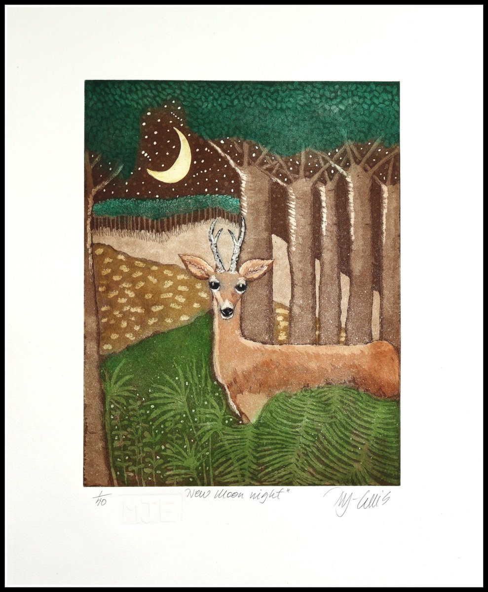 New Moon Night with deer by Mariann Johansen-Ellis