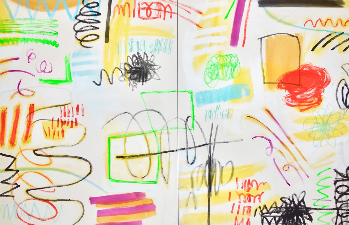 Abstract Acrylic Painting By Michelle Louis, 100 X 67", Bumblebee Atlas (Diptych), Original Artwork