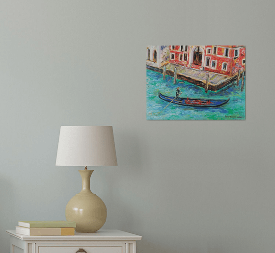 "A Gondolier" Venice and its Canals Original Oil Painting - Italian Landscape