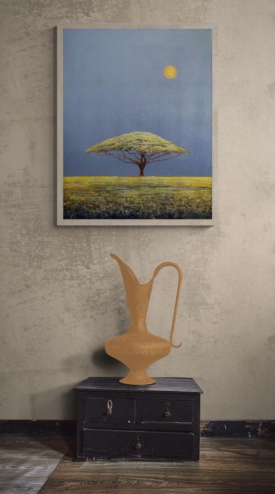 'Acacia Tree in a Surreal Landscape II" Large Oil Painting on Canvas