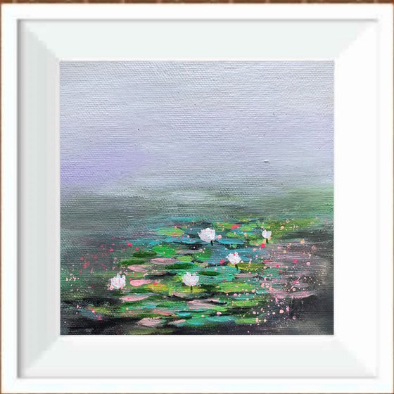 Water Lilies Pond in Morning Mist !! Abstract !! Small Painting !! Lily Pond !! Monet inspired