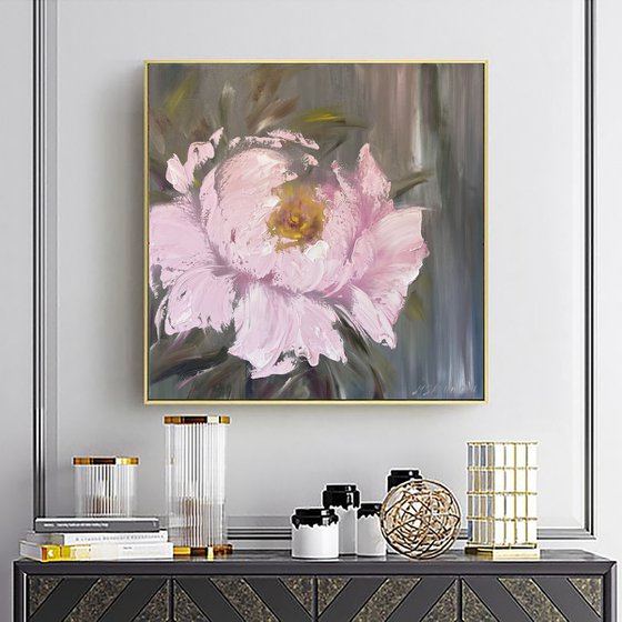 Pink Peony on Grey