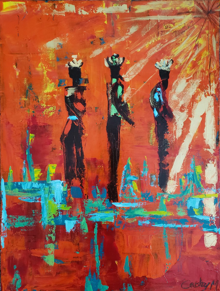 Abstract Portrait Acrylic Painting By Cathy Maiorano, 18 X 24, Follow The Shining Star, Original Artwork