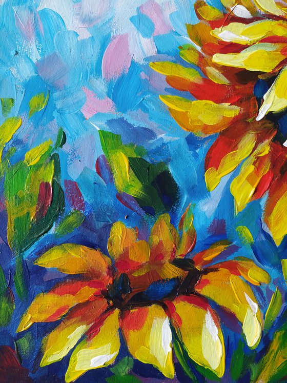 Sunflowers -  acrylic, sunflowers flowers, painting, sunflowers acrylic painting,  painting, flowers