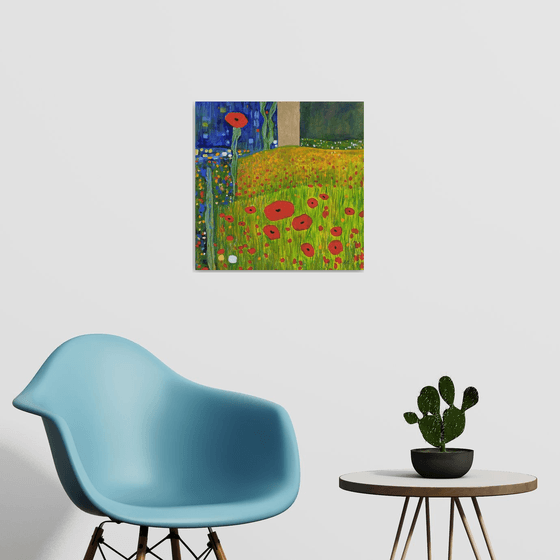 Contemporary Abstract Poppies & Gold Leaf Landscape.