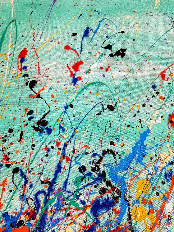 Ogino (H)140x(W)151 cm. Colorful Splash Abstract Painting