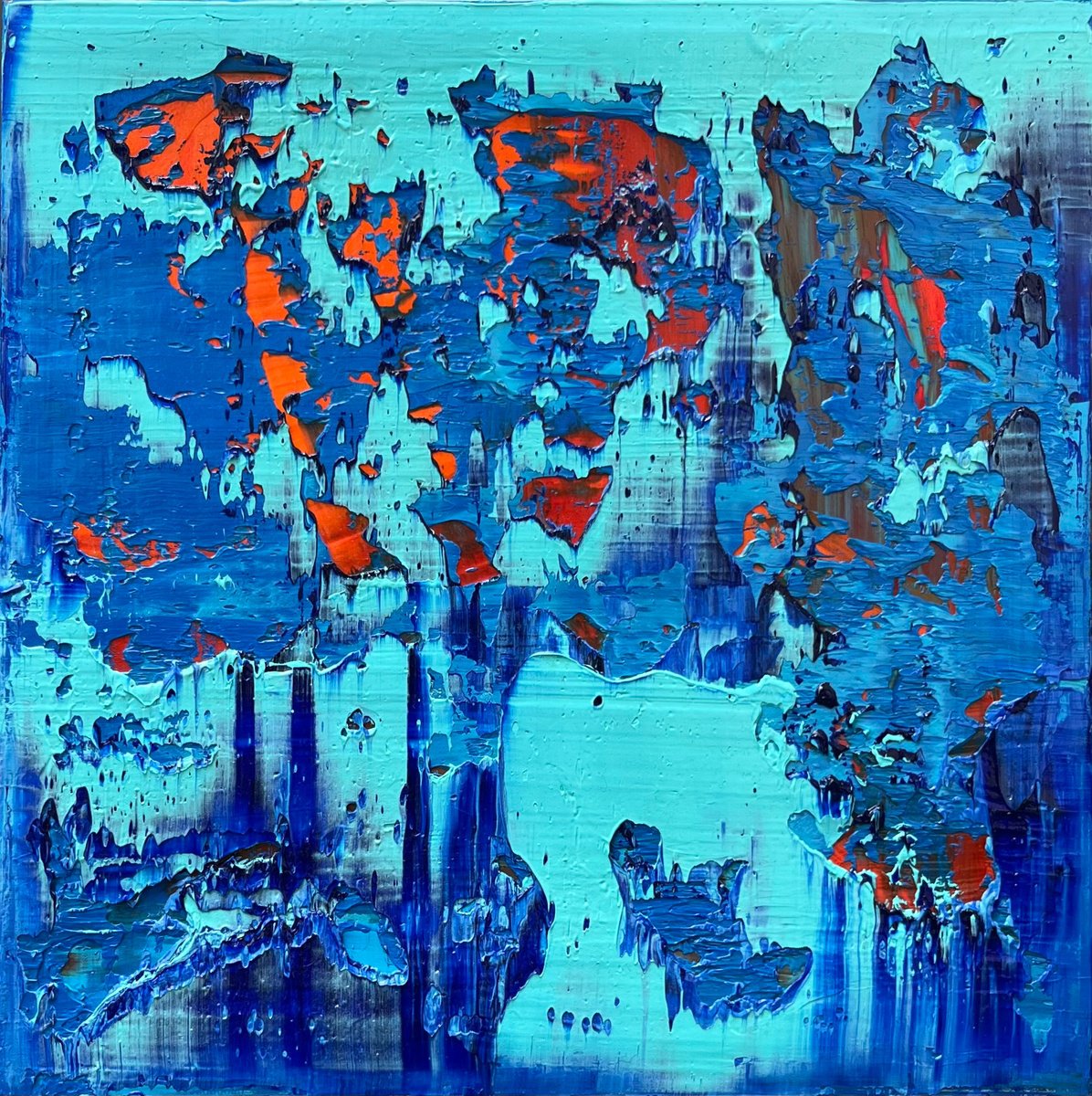 Abstract Oil Painting By Svitlana Andriichenko, 12 X 12", Dance Of Fire And Ice, Original Artwork