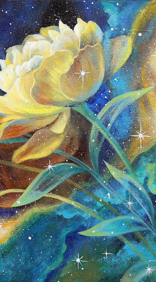 "Cosmo", abstract floral painting, galaxy space art, flowers painting by Anna Steshenko