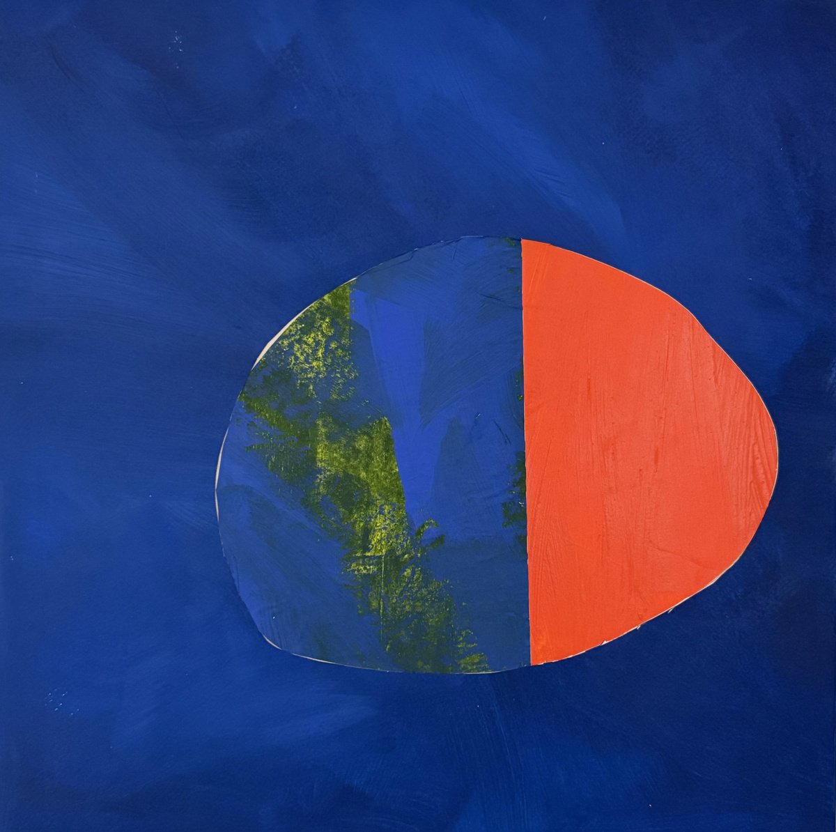 Organic Abstract Collage By Domenica Brockman, 16 X 16, Blue Porthole, Original Artwork