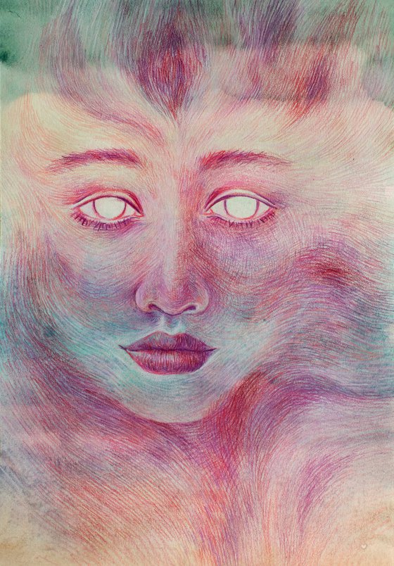 Surreal woman's portrait in pink