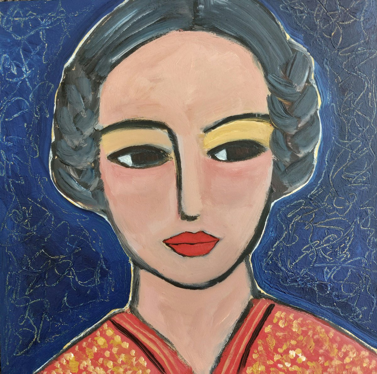 Portrait Acrylic Painting By Nelly Van Nieuwenhuijzen, 12 X 12", Nathalie, Original Artwork