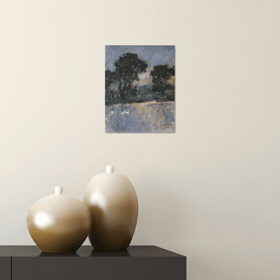 Original Oil Painting Wall Art Signed unframed Hand Made Jixiang Dong Canvas 25cm × 20cm Landscape Morning by the Mesopotamia River Oxford Small Impressionism Impasto