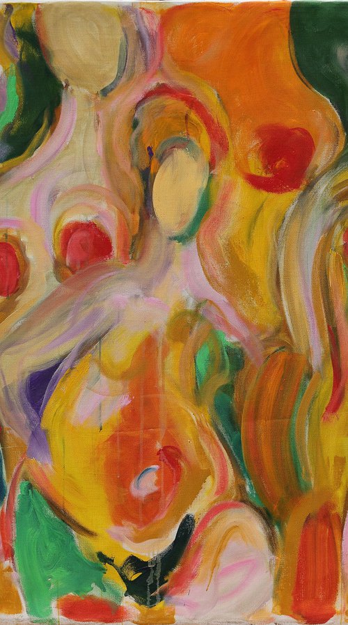 FRUIT AND MOTH - nude abstract original painting, bathers theme, large size by Karakhan