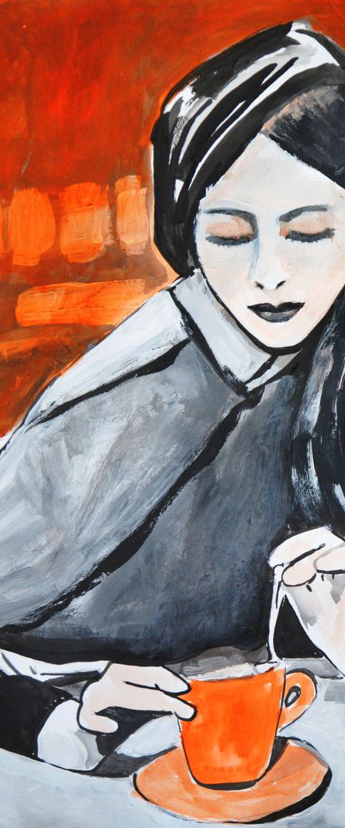 Girl drink tea / 42 x 29.7 cm by Alexandra Djokic
