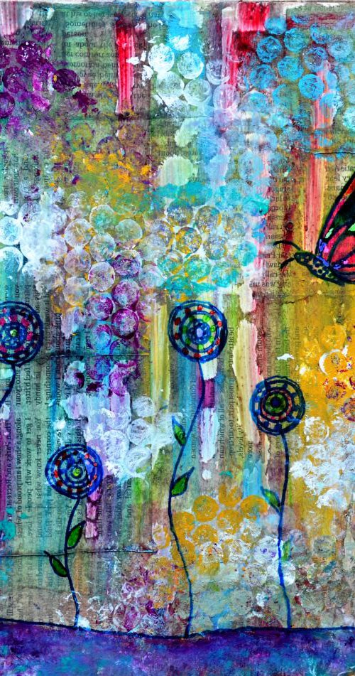 Happy Times abstract with butterfly by Manjiri Kanvinde