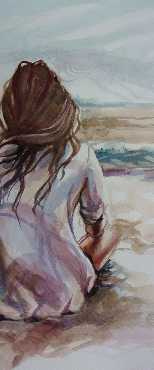 MONIKA LUNIAK " DREAMER ... " gold particles  40x30cm original WATERCOLOURS painting  GIFT MODERN URBAN ART OFFICE ART DECOR HOME DECOR GIFT IDEA by Monika Luniak