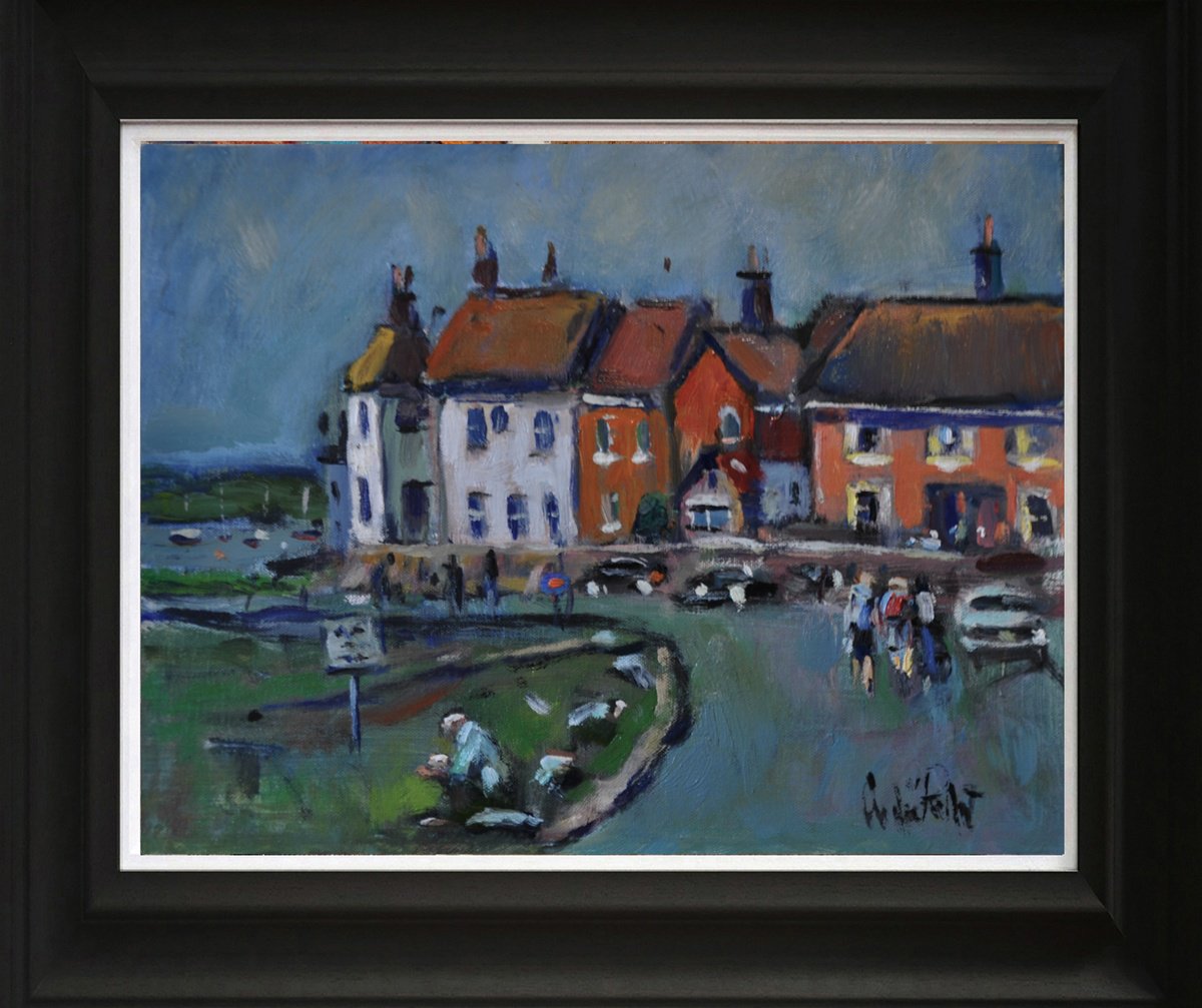 Impressionistic Cityscapes Oil Painting By Andre Pallat, 23 X 19, The Road At Bosham, Original Artwork