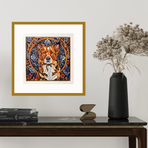 Dog – reduction linocut print