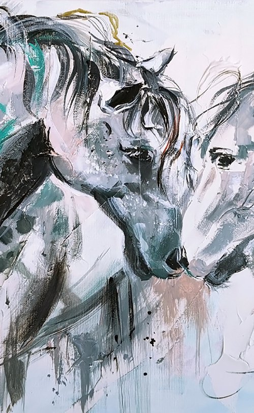 Horse painting wood, abstract painting by Annet Loginova