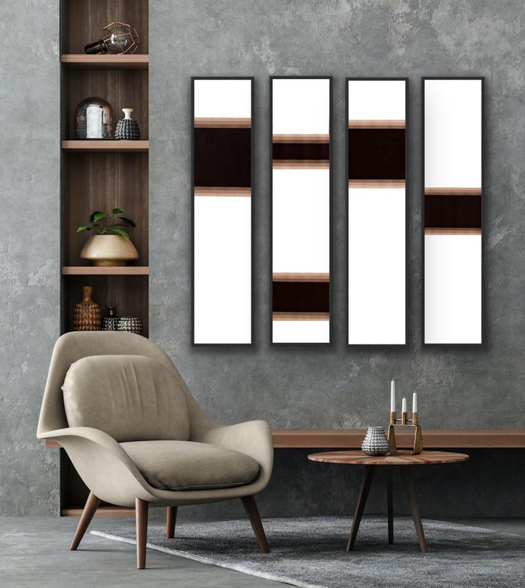 Geometric Abstract Acrylic Painting By Catia Goffinet, 52 X 60, The Beginning 2 - Quadriptych, Original Artwork