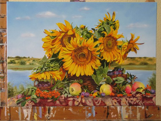 Sunflowers Painting Fruits Art