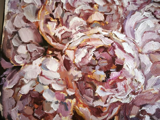 Peonies painting, miniature