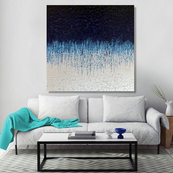 COMMISSIONED ARTWORK FOR JULIA - CASCADE OF BLUE #5 - LARGE, TEXTURED, PALETTE KNIFE ABSTRACT ART – EXPRESSIONS OF ENERGY AND LIGHT. READY TO HANG!