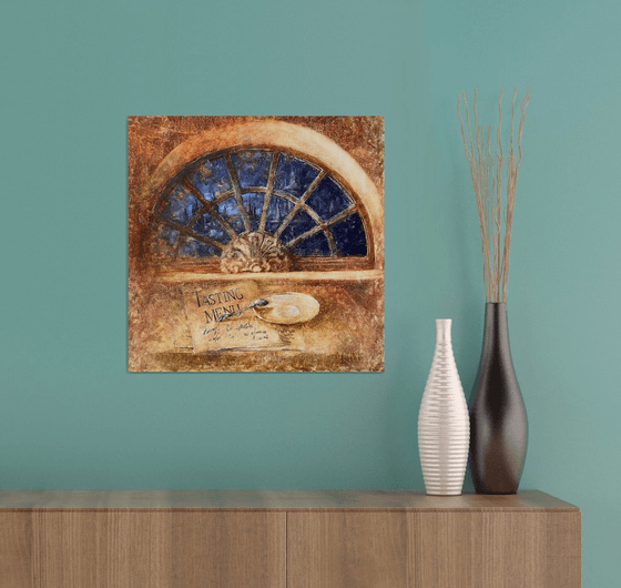 Blue Night Arched Window in Cafe Restaurant