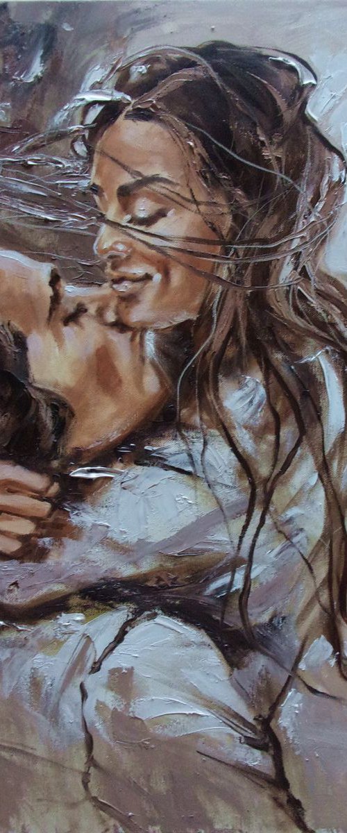 " ... JUST LOVE ... "  original painting CITY palette knife GIFT by Monika Luniak