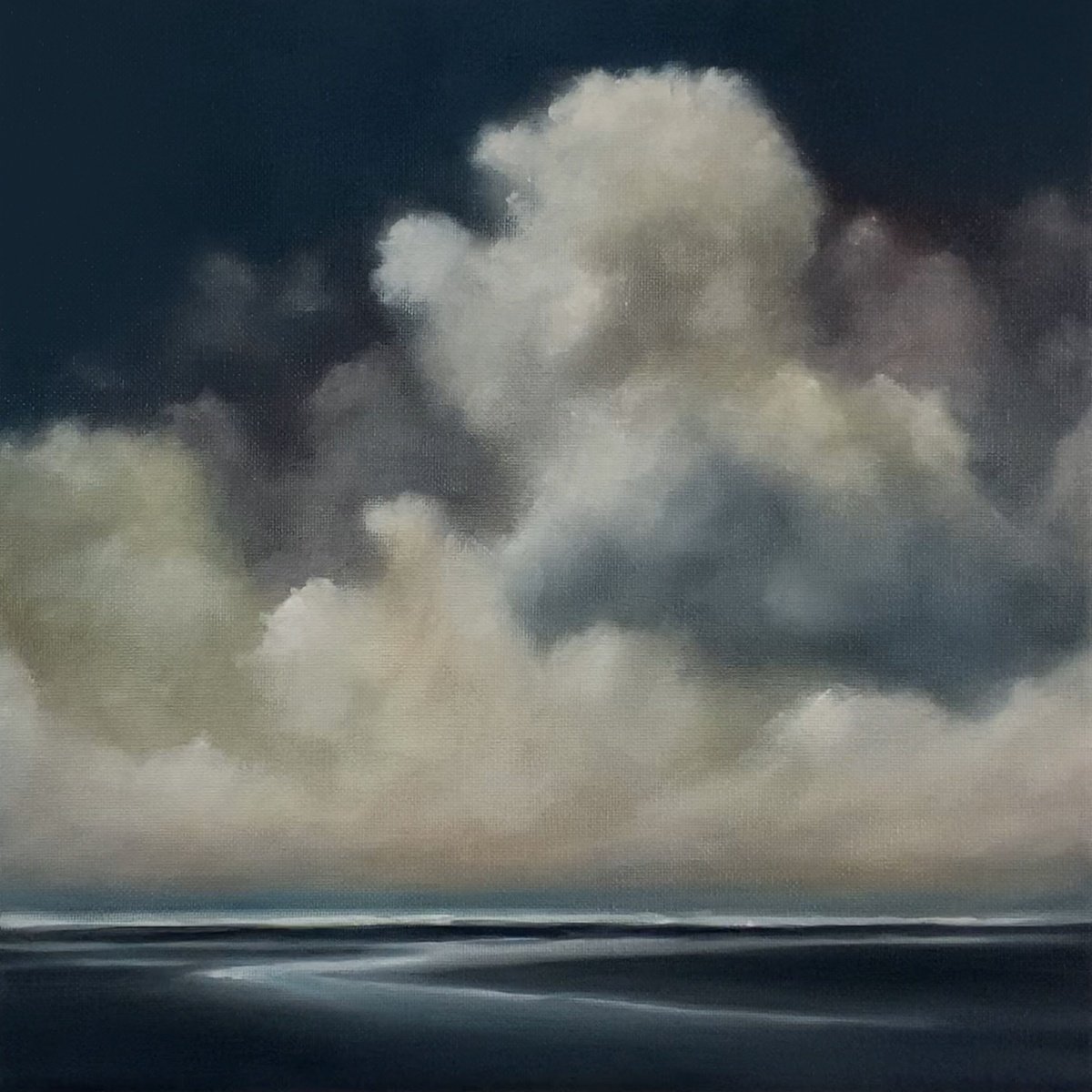 Abstract Landscape Oil Painting By Mullo Art, 14 X 14", Night Storm, Original Artwork