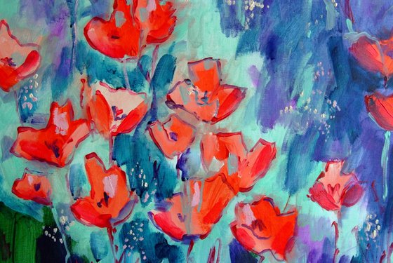 Poppies in Summer Garden