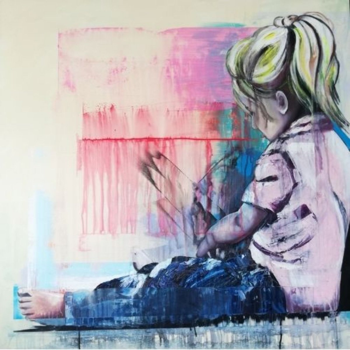 Expressive Portrait Acrylic Painting By Dianne Bowell, 39 X 39, Inner Child, Original Artwork