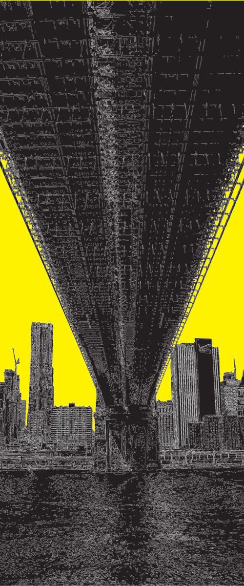 Brooklyn Bridge 3 NY on yellow by Keith Dodd