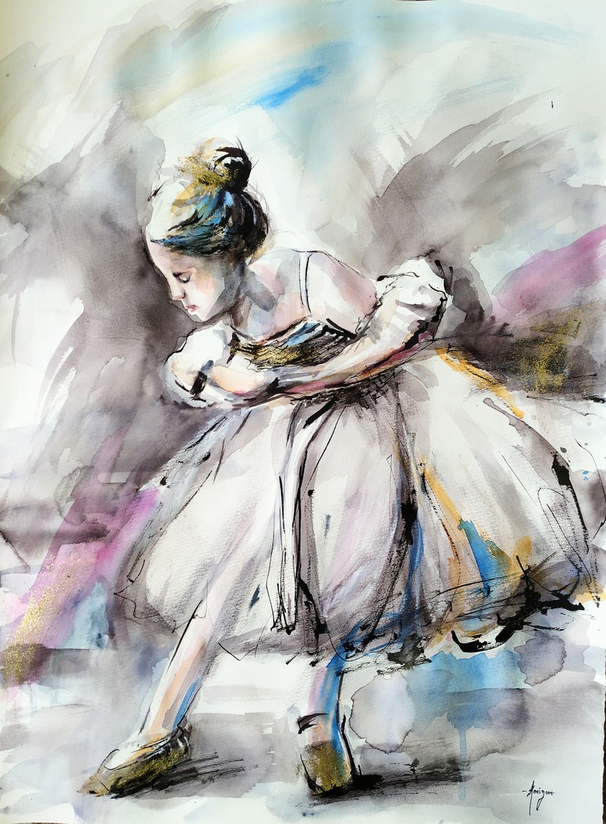 Little -Ballerina -Ballerina Painting on Paper by Antigoni Tziora