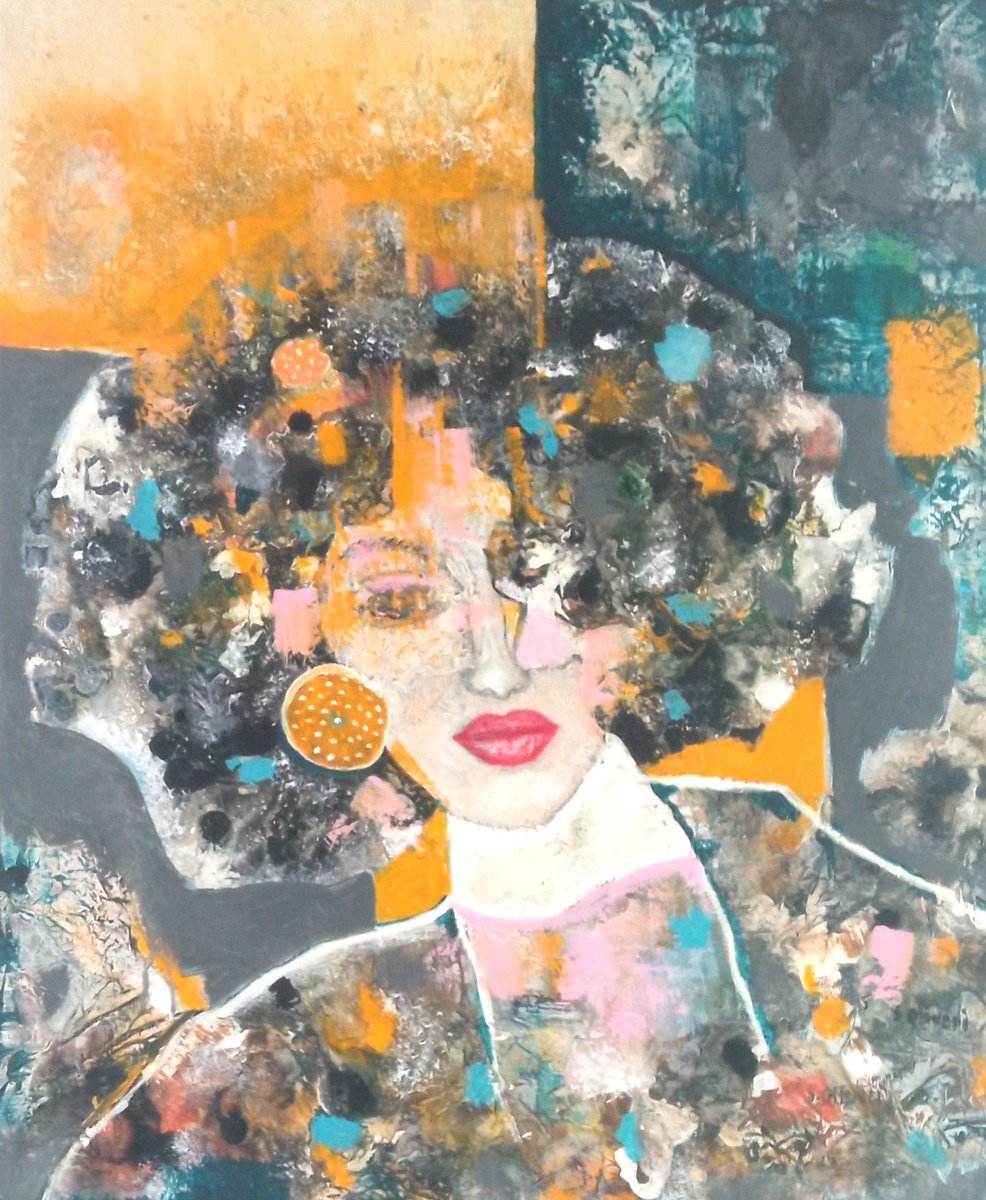 Abstract Portrait Acrylic Painting By Sylvie Oliveri, 24 X 28", Nostalgie..., Original Artwork