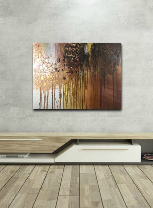 "After dark"  abstract earth tones gold by Henrieta Angel