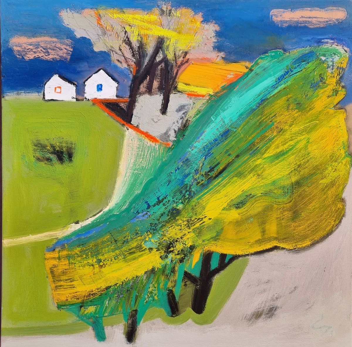 Two Houses By Victoria Cozmolici, 28 X 28, Artwork For Sale On Artfinder