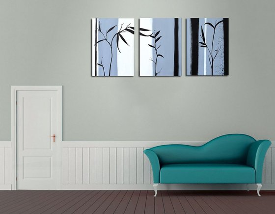 Bamboo " grey scale 3 panel wall abstract