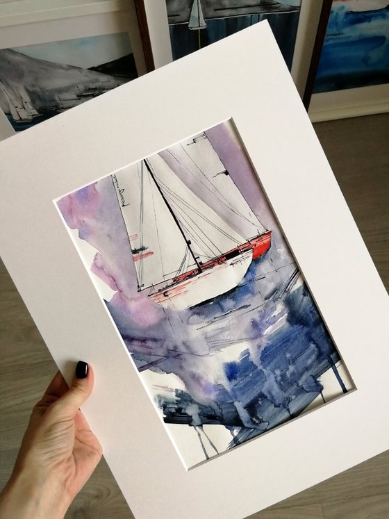 Sailboat painting. Seascape