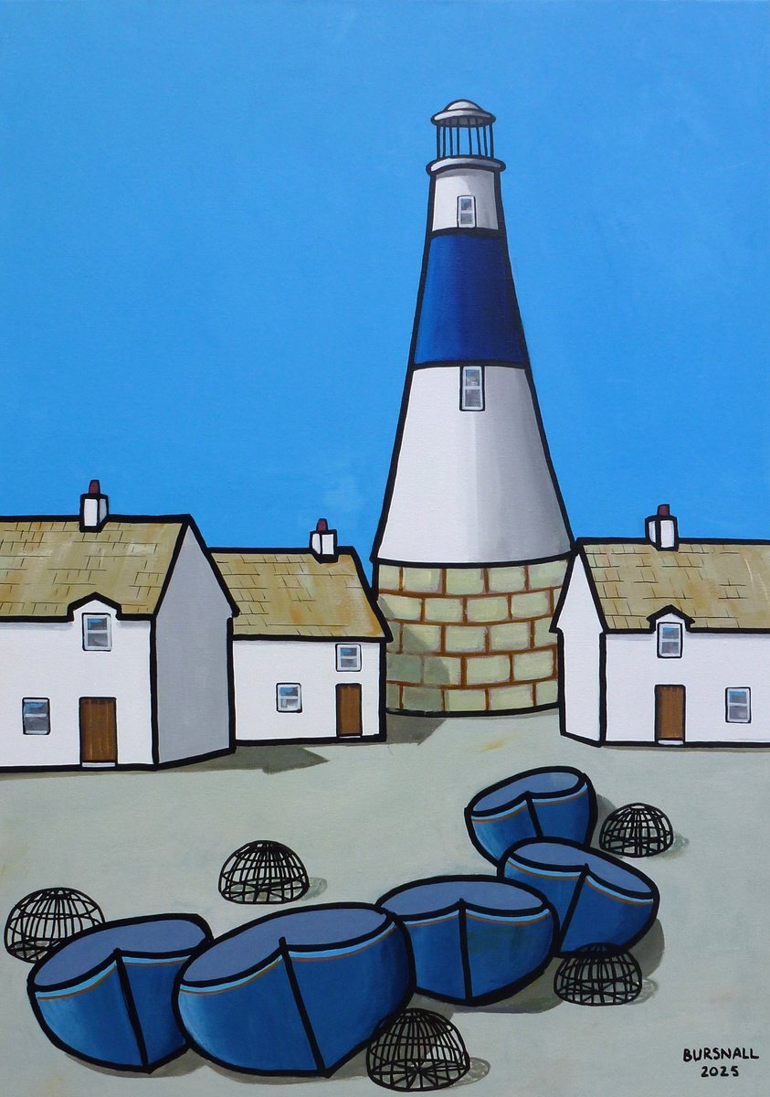 Naive Landscape Acrylic Painting By Paul Bursnall, 23 X 33", Quay Luminary, Original Artwork