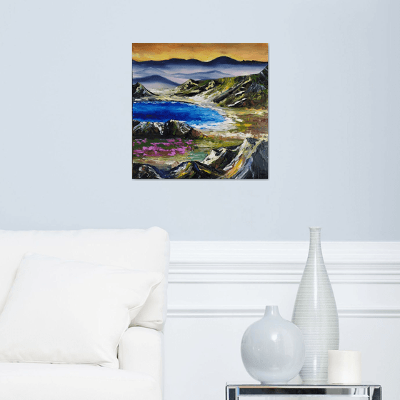 Wonderful view, original landscape mountains, lake oil painting, Gift, home decor